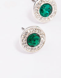 Silver Halo Emerald Diamante Stud Earrings - link has visual effect only