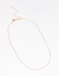 Rose Gold Pearl & Rectangular Link Chain Necklace - link has visual effect only