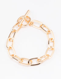 Gold Oval Link T&O Chain Bracelet - link has visual effect only