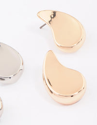 Gold & Silver Two-Toned Flat Teardrop Stud Earring Pack - link has visual effect only