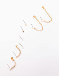 Gold Mixed Chain & Drop Earring 4-Pack - link has visual effect only