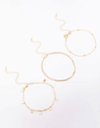 Gold Mixed Star Chain Anklet 3-Pack - link has visual effect only