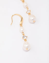 Gold Plated Alternating Pearl & Cubic Zirconia Drop Earrings - link has visual effect only