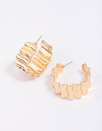 Gold Ribbed Chunky Hoop Earrings - link has visual effect only