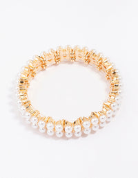 Gold Pearl Duo Row Stretch Bracelet - link has visual effect only