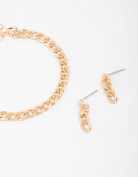 Gold Curb Chain Bracelet & Earring Set - link has visual effect only