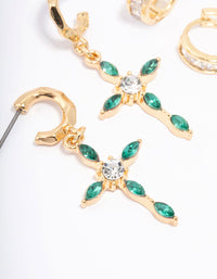 Gold Plated Emerald Diamante Cross Earring Pack - link has visual effect only