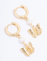 Gold Plated Butterfly & Freshwater Pearl Hoop Earrings - link has visual effect only