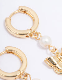 Gold Plated Butterfly & Freshwater Pearl Hoop Earrings - link has visual effect only