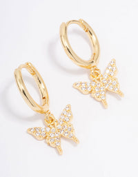 Gold Plated Cubic Zirconia Pave Butterfly Hoop Earrings - link has visual effect only