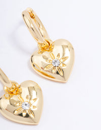 Gold Plated Diamante Heart Huggie Hoop Earrings - link has visual effect only