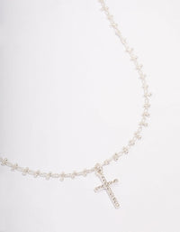 Silver Plated Diamante Cross Ball Link Pendant Necklace - link has visual effect only