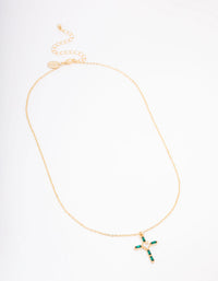 Gold Plated Emerald Cubic Zirconia Baguette Cross Pendant Necklace - link has visual effect only