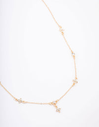 Gold Plated Diamante Station Pendant Necklace - link has visual effect only