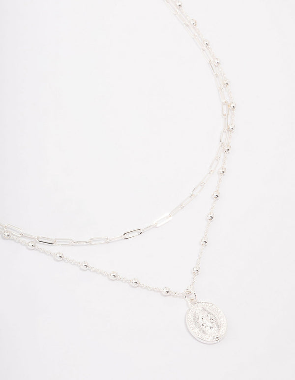 Silver Plated Coin Station Layered Necklace