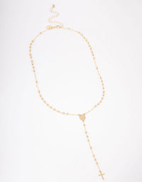 Gold Plated Coin & Cross Lariat Necklace - link has visual effect only