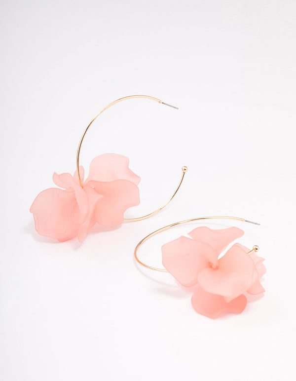 Gold Simple Flower Large Hoop Earrings