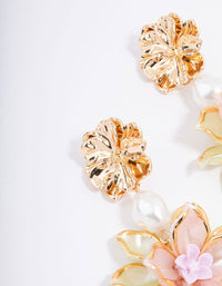 Gold Vintage Flower Pearl Drop Earrings - link has visual effect only