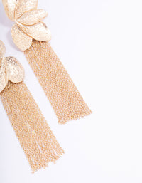 Gold Textured Flower Cup Chain Drop Earrings - link has visual effect only