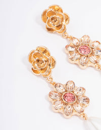 Gold Ornate Flower & Pearl Drop Earrings - link has visual effect only