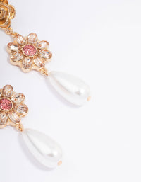 Gold Ornate Flower & Pearl Drop Earrings - link has visual effect only