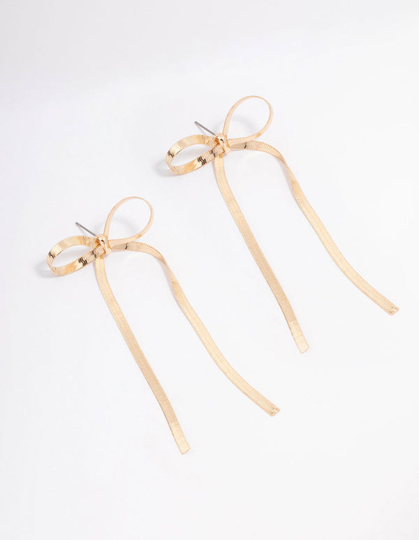 Gold Snake Chain Bow Drop Earrings