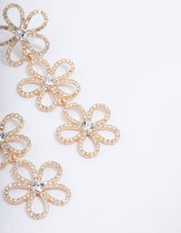 Gold Triple Row Diamante Flower Drop Earrings - link has visual effect only