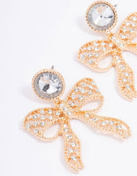 Gold Diamante Bow Drop Earrings - link has visual effect only