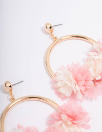 Gold Fabric Flower Oval Hoop Earrings - link has visual effect only