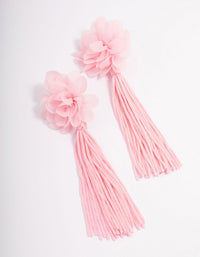 Pink Fabric Flower Tassel Drop Earrings - link has visual effect only