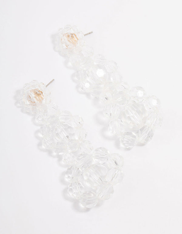 Beaded Clear Flower Graduating Drop Earrings