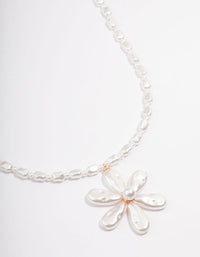 Silver Pearl Chain & Flower Pendant Necklace - link has visual effect only