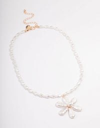 Silver Pearl Chain & Flower Pendant Necklace - link has visual effect only