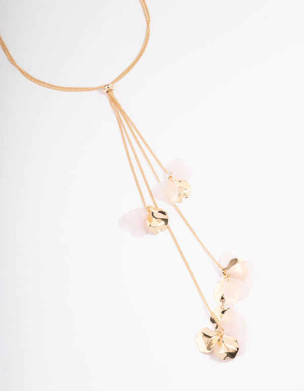 Gold Mixed Petal Toggle Lariat Necklace