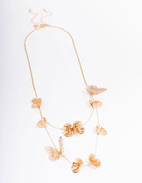 Gold Stone Flower Butterfly Layered Necklace - link has visual effect only