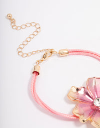 Pink Fabric Wrapped Cord Multi Flower Bracelet - link has visual effect only