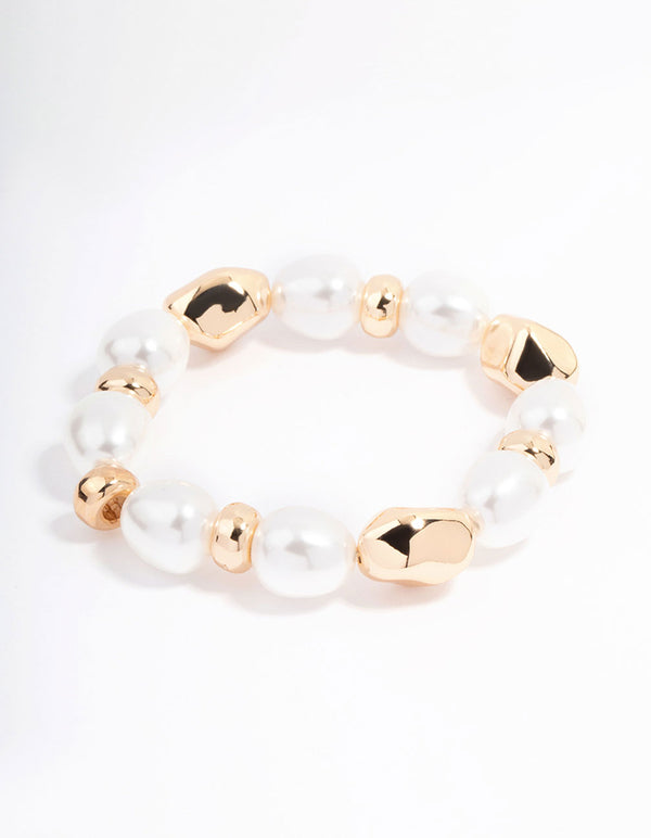 Gold Molten Bead & Pearl Bracelet