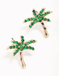 Gold & Green Palm Tree Stud Earrings - link has visual effect only