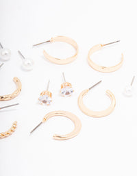 Gold Pearl Diamante Mixed Hoop & Stud Earring 8-Pack - link has visual effect only