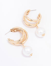 Gold Triple Row Pearl Drop Earrings - link has visual effect only