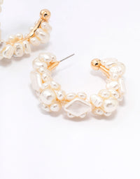 Gold Pearl Cluster Hoop Earrings - link has visual effect only