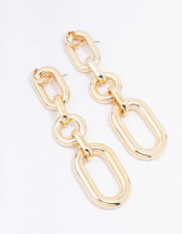 Gold Multi Link Chain Drop Earrings - link has visual effect only