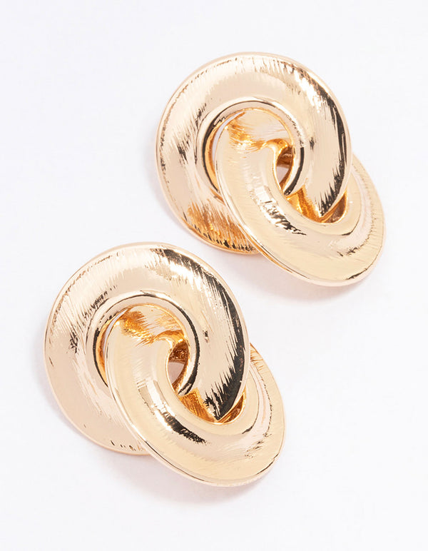 Gold Double Circle Drop Earrings