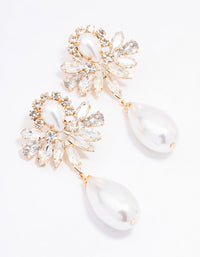 Gold Diamante & Pearl Ornate Drop Earrings - link has visual effect only