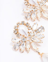 Gold Diamante & Pearl Ornate Drop Earrings - link has visual effect only