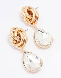 Gold Knotted Large Diamante Drop Earrings - link has visual effect only