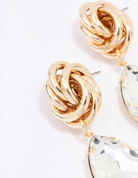 Gold Knotted Large Diamante Drop Earrings - link has visual effect only