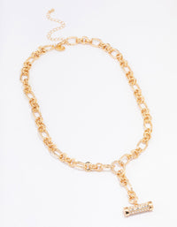 Gold Round Link Diamante T&O Necklace - link has visual effect only