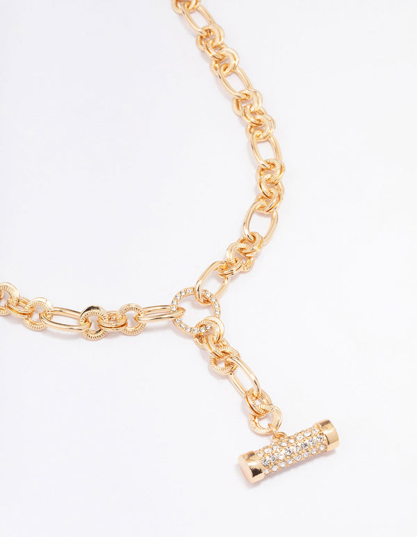 Gold Round Link Diamante T&O Necklace