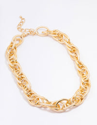 Gold Textured Multi Link Chain Necklace - link has visual effect only